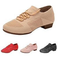 Tanzschuhe Damen Latein Bequeme Moderne Jazztanzschuhe mit Schnürung Schuhe Geschlossen Bachata Tango Trainerschuhe Atmungsaktiv Schlupfschuhe Leichtgewichts Slip On Flache Freizeitschuhe – Ansicht 4