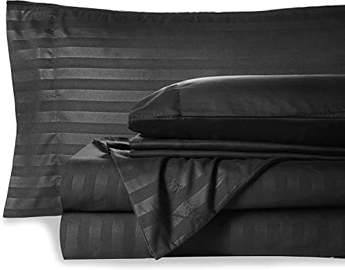 HUNTER BEDDING 6 Piece Bed Sheets Set, 100% Egyptian Cotton Hotel-Luxury Bed Sheets, 400 Thread Count Extra Soft - 30Cm Deep Pocket of Fitted Sheet - Black Stripe, Super King Size.
