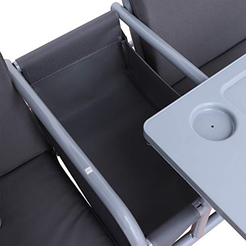 Outsunny 2 Seater Garden Swing Chair Patio Rocking Bench W/Tilting Canopy, Double Padded Seats, Storage Bag And Tray, Grey - 6