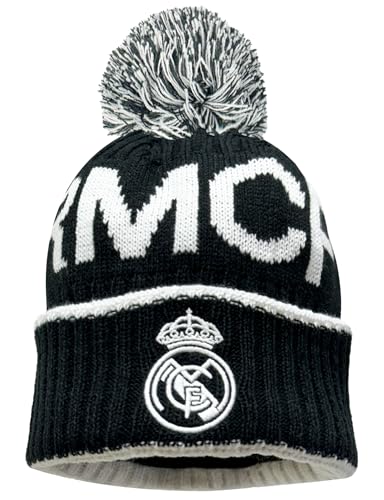 Real Madrid Knit Beanie Winter Hat, Licensed R. Madrid Soccer Skull Cap Beanie Black