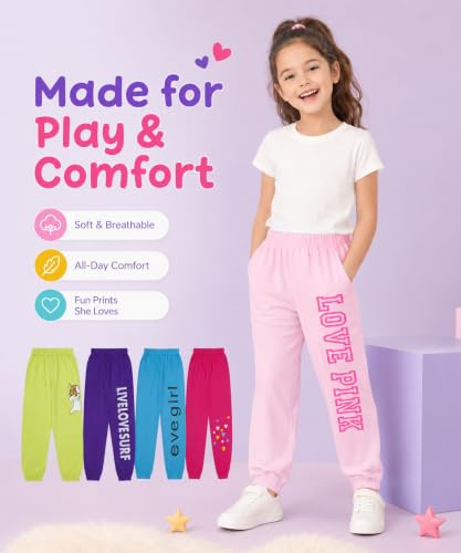 Image of KYDA KIDS Girls 100% Pure Cotton Printed Track Pants | Elastic Waist Loose Fit Casual Summer Wear | Soft Comfortable Kids Trousers Multicolor Combo (Pack of 5)