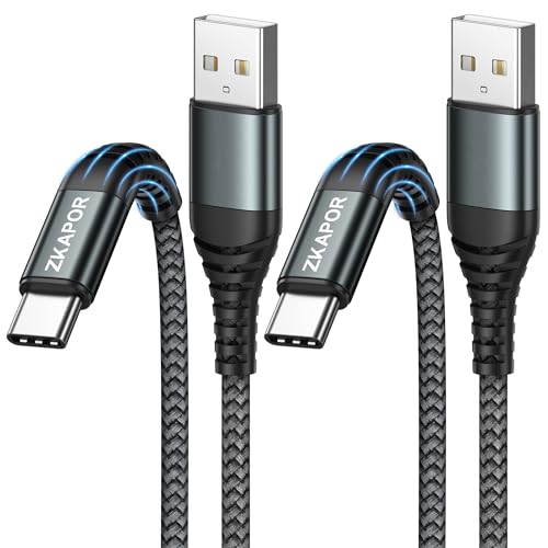 Kabel ZKAPOR USB C [2Pack 2M], Kabel ładowarki USB C Nylonowy pleciony kabel ładowarki typu C Szybkie ładowanie Kompatybilny z Samsung Galaxy S22 / S21 / S20 / S9, Huawei P40 / P30, Google, Sony-Szary