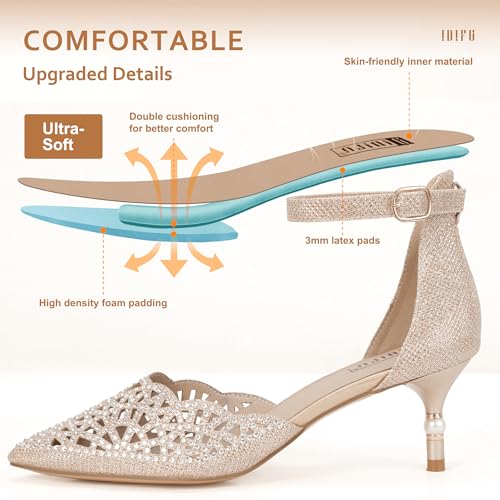 IDIFU Women's IN2 Candice Wedding Rhinestones Sequins Low Kitten Heels Pumps Dress Evening Shoes for Women Bridal Bride Gold 7.5 B(M) US
