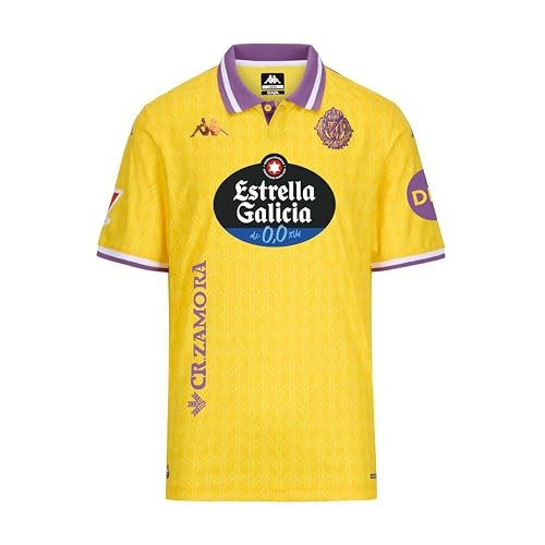 Kappa Camiseta Oficial Real Valladolid 2025/2026 Yellow/Violet/White SPONSOR2 | Tecnología Hydro-Way Protection, Tejidos Reciclados y Logotipos Termofusionados | 8Y