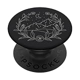 Boho Mountain Moon Night Botanical Floral (Ash Black) PopSockets Adhesive PopGrip