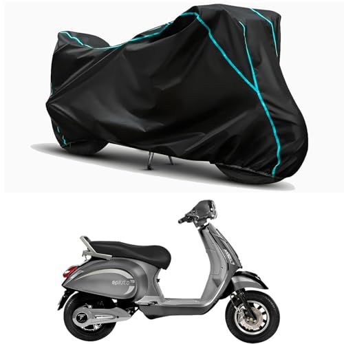 Image of Waterproof Bike Body Cover Compatible for | Pure EV Epluto STD | Taffeta Fabric, Sky Piping Design, Bottom Elastic Fit | Dustproof, Sun UV & Rain Protection for All Weather.