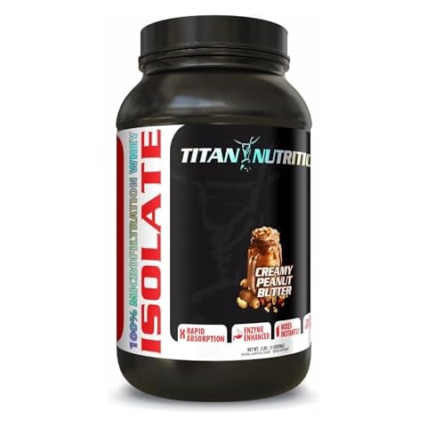 Titan Isolate Whey Protein, 2 lbs - Microfiltered Whey Isolate Accelerates Recovery, Supports Muscle Growth, 23g of Protein, BCAAs, Digestive Enzymes (Creamy Peanut Butter) Cover