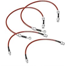 AJP Distributors Red Stainless Steel Braided Oil Disc Brake Lines Hoses Cables Kit 4PCS Front & Rear Set Compatible/Replacement For Supra MK3 A70 JDM 1986 1987 1988 1989 1990 1991 86 87 88 89 90 91