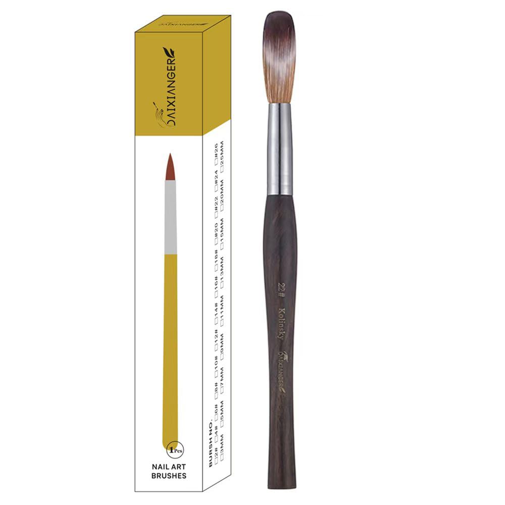 Kolinsky Acrylic Nail Art Brush Size 22, Kolinsky Hair Oval Shaped for Acrylic Application, Professional Manicure Tool for Nail Extension & 3D Carving, Black Wood Handle