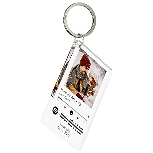 Porte-clés Personnalisables Couleur Photo Prenom - Porte clef Spotify Personnalisé Plaque Musique, Cadeau d'amour, Anniversaires, Noël et la Saint-Valentin, Plexiglas Transparent, 50 x 80 mm Cover