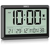 XREXS Digital Wall Clock, 10.4" Large Display – Battery Operated with Date, Day, Temp/Humidity, Alarm & Touch Snooze, Auto DST, Perfect for Bedroom, Living Room, Home Office