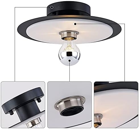 BISAMIYA Ceiling Light with Flat Shade, Brushed Nickel Accent, Rustic Flush Ceiling Light Fixture for Living Room, Hallway, Entryway, Porch, Bulb not Included [Energy Class A+++]
