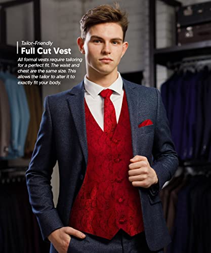 Vittorio Farina Red Paisley Suit Vest For Men Set Of 4 - Vest, Tie, Bow Tie & Pocket Square (M) #TOP2