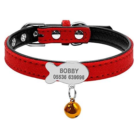 MMWW Dog CollarsMMWW Customized Soft Padded Dog Collar Personalized Cat ID Tag Free Engraving Name Phone No. Gift Bell For Puppy Dogs Cats Pink-Red_XXS Cover