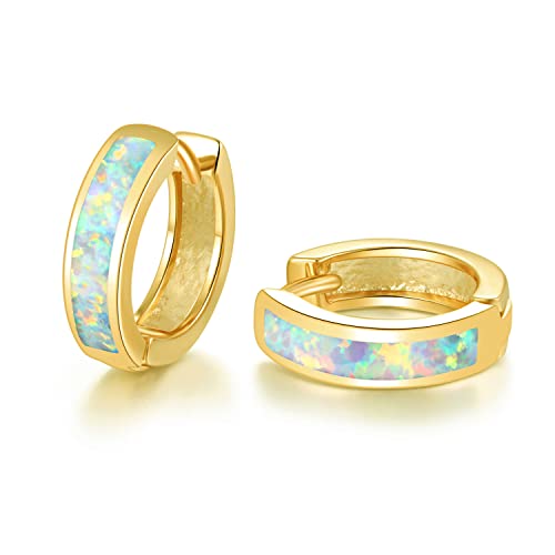 CiNily Women Gold Plated Huggie Hoop Earrings Small Opal Hinged Earrings