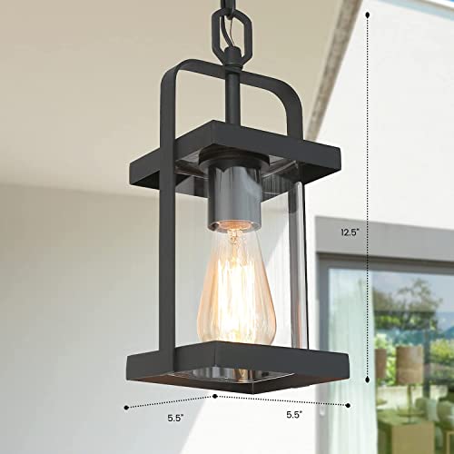 Black Outdoor Pendant Lights, Exterior Pendant Light With Clear Glass, Porch Hanging Lantern Light Fixtures In Brushed Black Finish #TOP4
