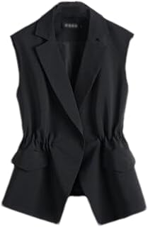 Rfmfkkg Women Sleeveless Blazer Jackets Vest Short Style Elastic Waist Slim Solid Color Office