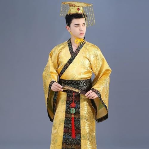 Abbdbd Costume D'empereur Chinois pour, Tenue Traditionnelle De Roi Antique, Ensemble Robe Chapeau pour Halloween. – vue 5