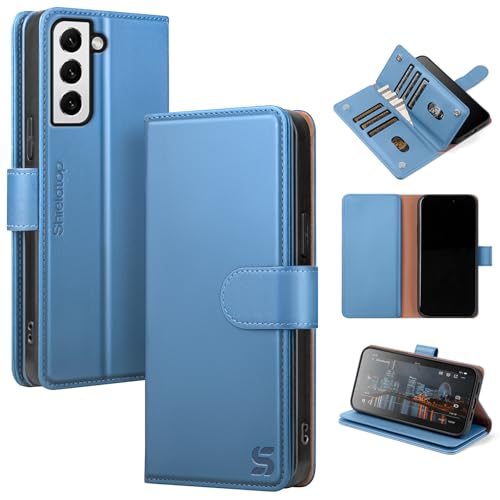 Shieldtop Compatible with Samsung Galaxy S22 Wallet Case with Card Holder,Women Men RFID Blocking PU Leather Folio Flip TPU Protective Cover Credit Card Slots,Phone Case for Galaxy S22 6.1",Light Blue by Shieldtop - Used condition - US$16.74