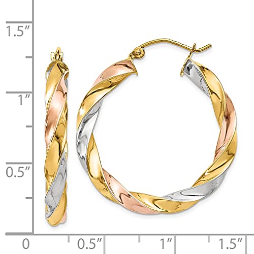 14K Tri Color Gold Twisted Hoop Earrings Round Fine Jewelry For Women Gifts For Her #TOP3