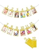 ZEXIJOW 1 Set Guirnalda Banderines Glitter Dorado Primer Cumpleaños Bebe, Banner Papel Decoracion Mesa Fiesta 1 Año, Guirnalda Feliz Cumpleaños Niña Niño, Decoracion Bautizo Personalizada