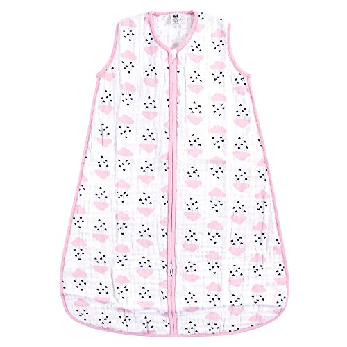 Hudson Baby Unisex Baby Muslin Cotton Sleeveless Wearable Sleeping Bag, Sack, Blanket, Clouds And Hearts, 6-12 Months