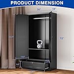 Metal Armoire Wardrobe Closet with 2 Doors 72'' Wardrobe Cabinet with Drawers and Hanging Rail Metal Closet with Adjustable Shelves for Bedroom. (Black, with 1drawer) - Image 2