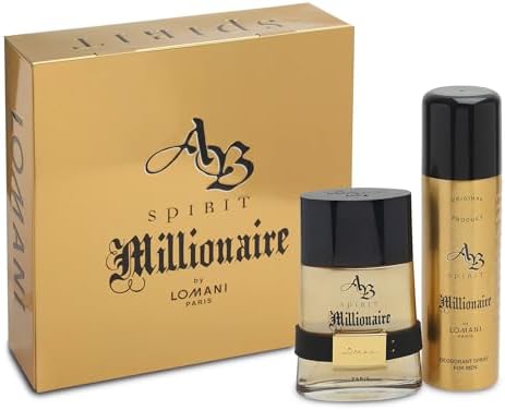 AB Spirit Millionaire by Lomani for Men - 2 Pc Gift Set 3.4oz EDP Spray, 3.4oz Body Lotion