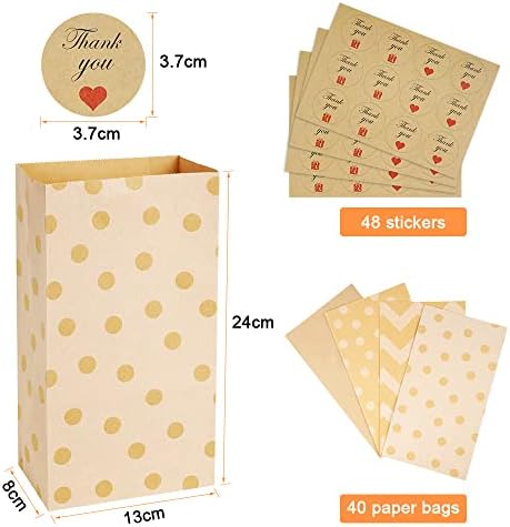 Flintronic Paper Bags, 40 Pcs Brown Paper Bags Gift Bags with 24 Stickers, Kraft Paper Bags for Kids Party, Celebrations, Baby Shower, Birthday, Halloween, Christmas(8 * 13 * 24cm)