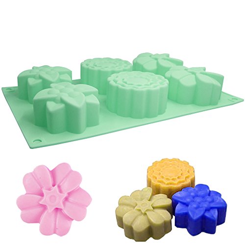 6-Cavity Silicone Flower Shape Cake Molds, Yucool 3 Packs Fondant Shape Decorating Ice Cube Trays For Homemade Cake Chocolate Cupcake - Purple Green Pink #TOP7