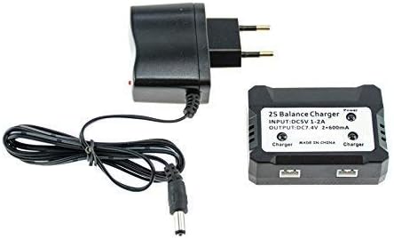 Efaso 7.4 V dual charger with mains plug, charger with balancer for two batteries, suitable for various RC models, e.g. X101, X600, F45, F49, WLToys 12428, A959.