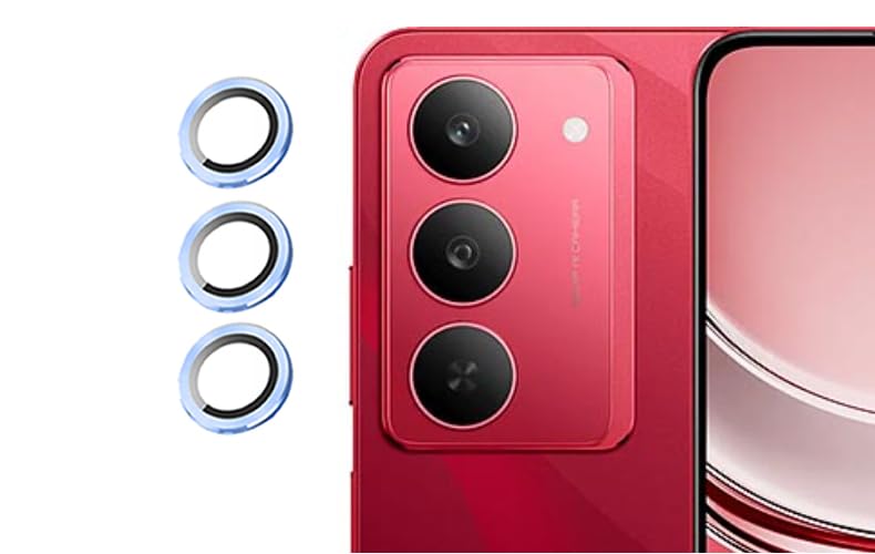 Image of imluckies Camera Ring Lens Protector (Aluminum with Tempered Glass) Compatible for Realme 14X - Blue (Pack of 3 rings)