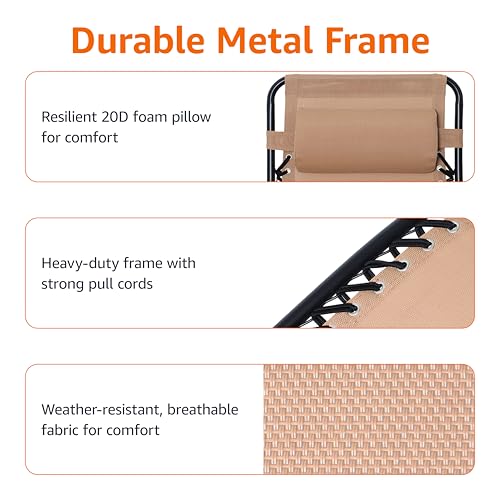 Amazon Basics Zero Gravity Relaxing Chair, Lightweight, 90cm x 66cm x 110cm, Beige - Image 4