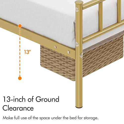 Yaheetech 13 Inch Queen Size Metal Bed Frame With Headboard And Footboard Platform Bed Frame With Storage No Box Spring Needed Mattress Foundation Antique Gold #TOP5