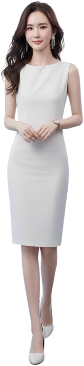 Amazon.co.jp: J-Scott JS194 Women's Sleeveless Dress, Knee Length, Tight, Round Neck, Waist Darts, Straight, white, XL : Clothing, Shoes & Jewelry