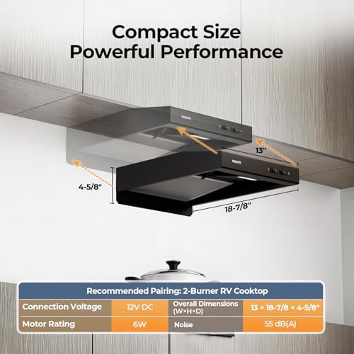 FOGATTI RV Range Hood Vent 13In Ductless 12V DC Charcoal Filter, LED Light — view 8