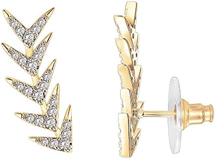 PAVOI 14K Yellow Gold Plated Sterling Silver Post Climber Arrow Ear Crawler Earrings