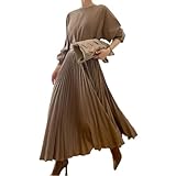 [Collecala] 秋物 都会的なワンピース レディースフアッション軽奢感 重厚なプリーツ無地ドレス オケージョンドレス お呼ばれ 二次会 同窓会 ワンピース レディース春 秋物 冬物