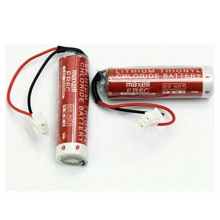 MICROUSB Compatible with Maxell 2 Pcs ER6C PLC Battery 1800mah 3.6V Replacement for FX F2-40BL FX1N PLC with Plug, ER6C AA/F2-40BL