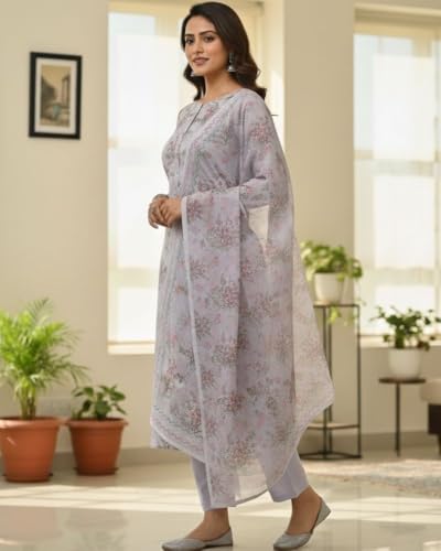 Image of KTI Women Floral Printed Cotton Suit for Women Unstitched - 2.5m Ethnic Salwar Suit Dress Material