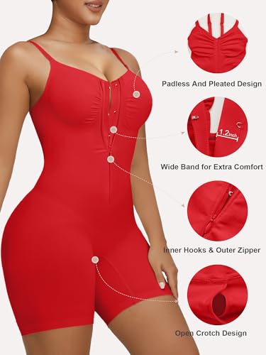 Image of SHAPERX Women's Shapewear Bodysuit Tummy Control Seamless Zip-Up Body Shaper Waist Defining Silhouette