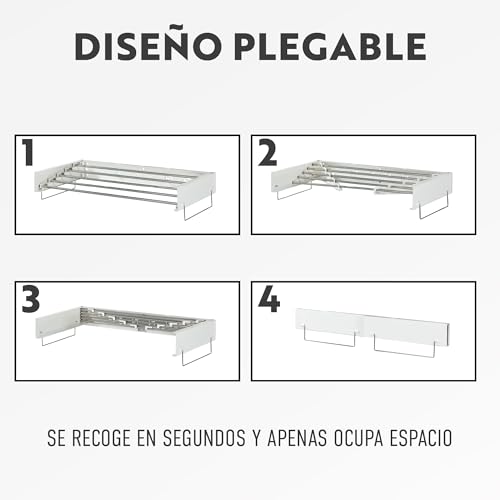 Miniatura 5 de Brindek Tendedero Plegable De Pared 5 Niveles Para Colgar Ropa Extensible Y Abatible Incluye Asa Colgante Soporta Hasta 30 Kg Profundidad Plegado 3 Cm 80 O 100 Cm 80cm