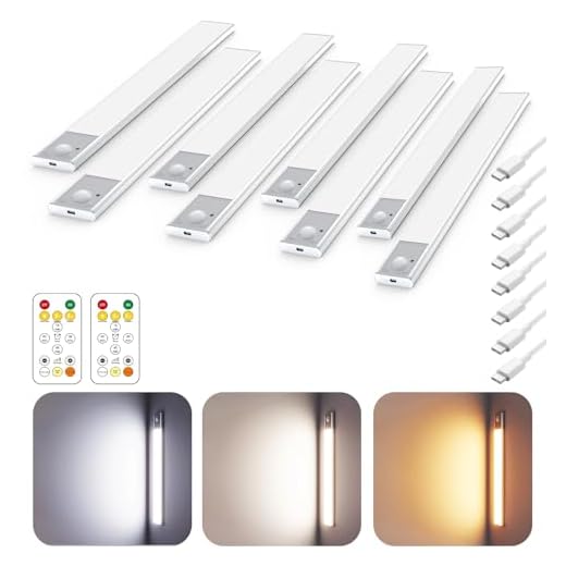12" Ultra-Thin Under Cabinet Lighting Wireless, Aluminum Alloy Under Counter Lights for Kitchen, 3-Color-Temps Magnetic Closet Lights, Rechargeable Motion Sensor Light Indoor (8 Pack, Silver)