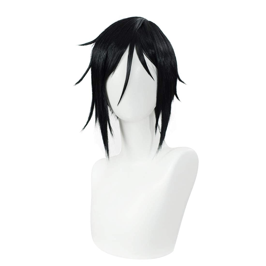 PWEINCY Sebastian Michaelis Cosplay Wig Short Black Layered Anime Party Halloween Costume Wigs