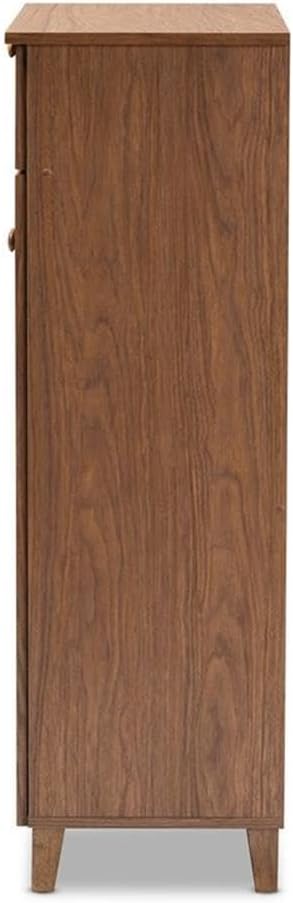 Bowery Hill Wood 5-Shelf and Drawer Shoe Cabinet, Walnut Brown Finish, Engineered Wood with Polyurethane Veneer, Storage for 15 Pairs of Shoes, Tapered Legs and Solid Wood Knobs, Entryway Storage Unit