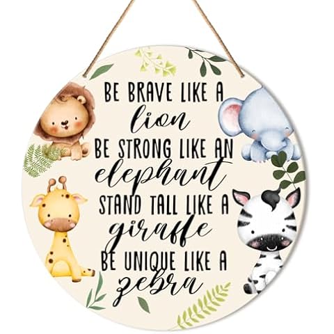 Muktoujaumai Baby Girl Boy Nursery Wall Decor, Safari Nursery Hanging Sign Decor Woodland Wall Decoration Jungle Wood Sign for Kids Bedroom, Playroom, Gift for Newborn Baby Girl Boy Toddler Cover