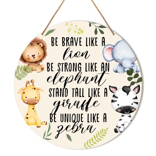 Image of Muktoujaumai Baby Girl Boy Nursery Wall Decor, Safari Nursery Hanging Sign Decor Woodland Wall Decoration Jungle Wood Sign for Kids Bedroom, Playroom, Gift for Newborn Baby Girl Boy Toddler