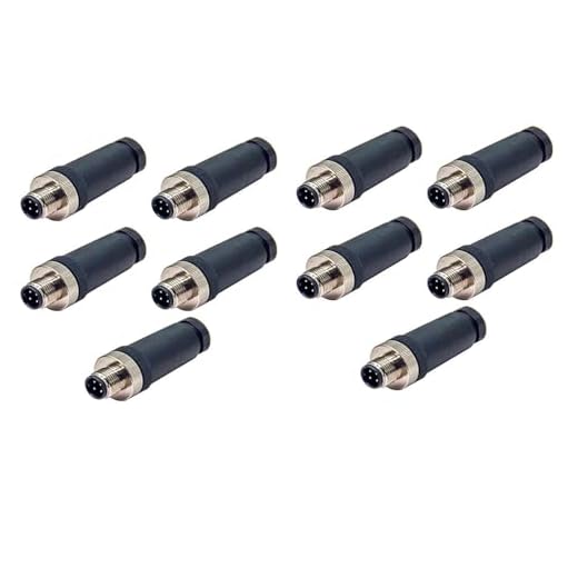 M12 4 Pin Connector Field Wireable A Code Straight Male Plug Non-Shield Connector, 12mm Industrial Circular Connector, Outdoor Waterproof IP67, Pack of 10