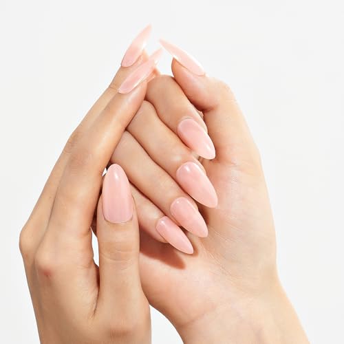 GLAMERMAID Coral Pink Press on Nails Medium Almond, Neutral Nude Jelly Gel Glue on Nail, Pure Light Baby Pink Short Stiletto Reusable Fake Nails, 30 Pcs Acrylic Oval False Nails Manicure Kit for Women — view 6
