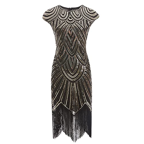 Robe de soirée vintage scintillante Gatsby avec franges fluides